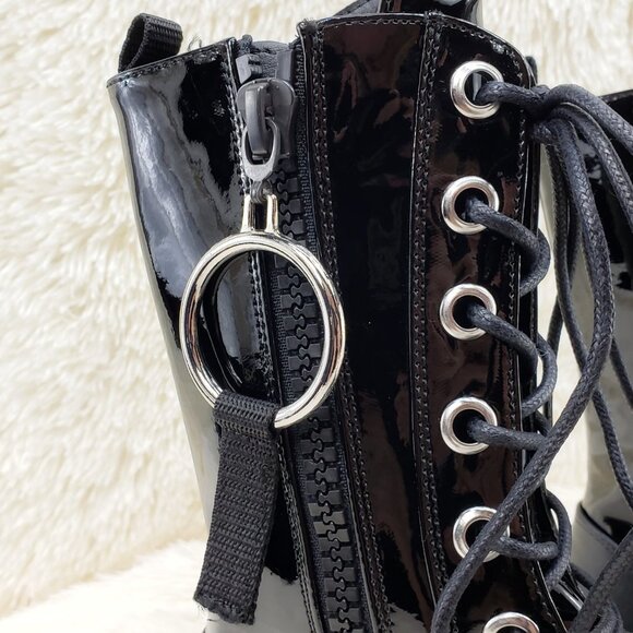 Patent Matte Platform Mid Calf Goth Punk Boots - Picture 4 of 14